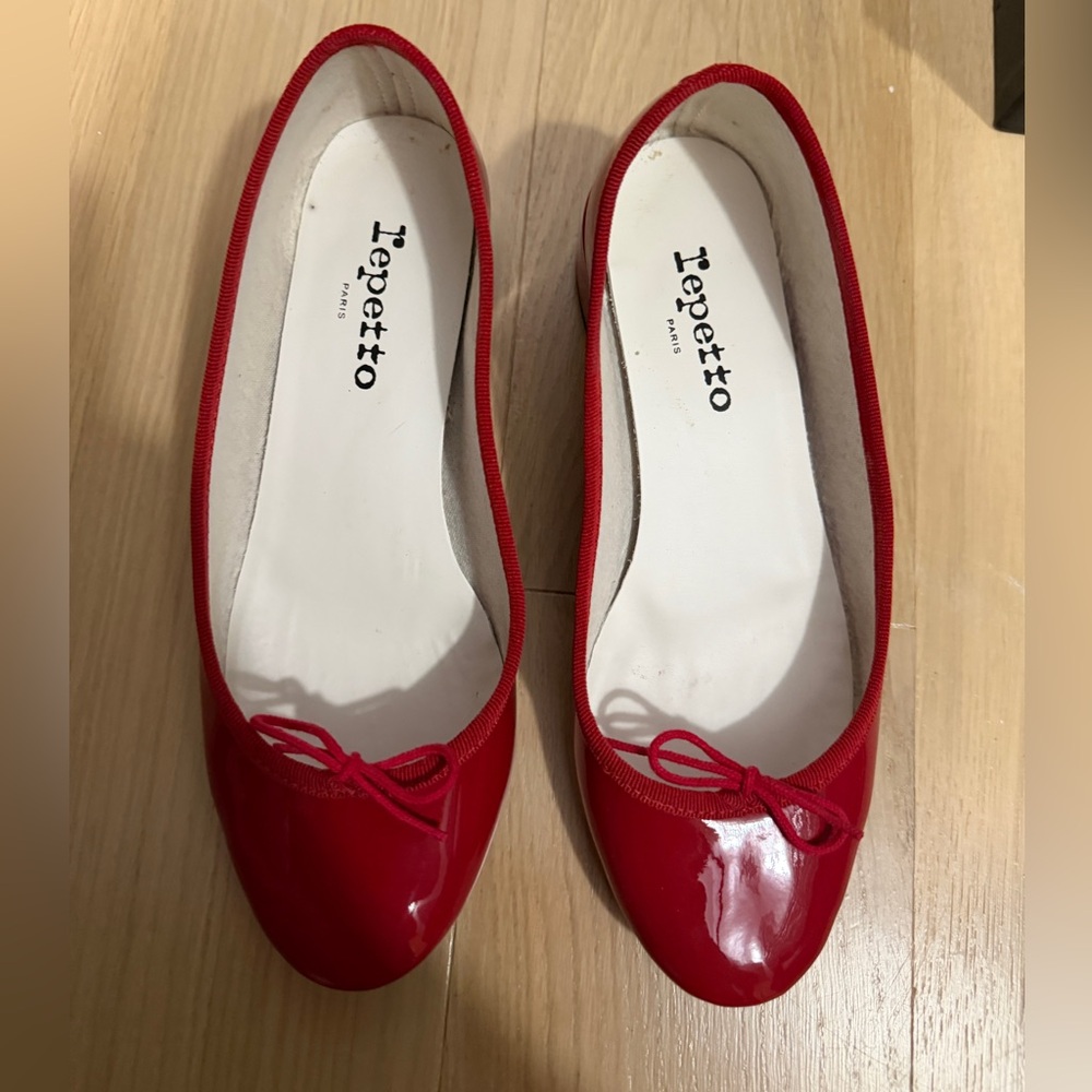 Repetto Red Patent Ballet Flats with Bow